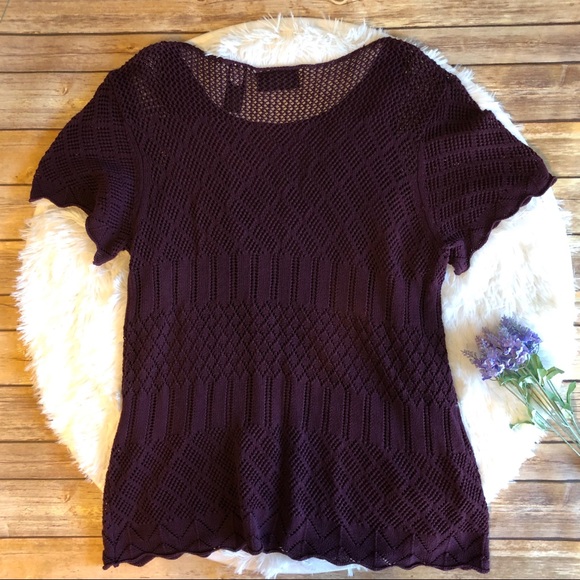 🖤3/$20 Axcess Purple Crochet Short Sleeve Top - Picture 6 of 8